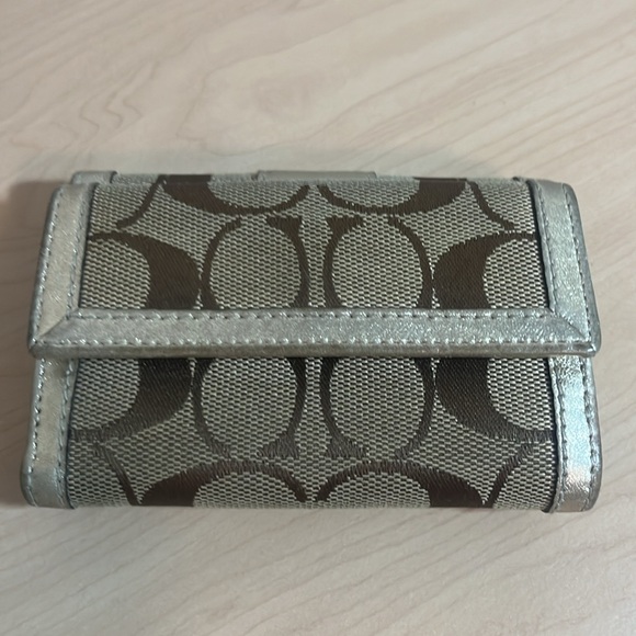 Coach trifold wallet. Tan/brown/metalic. - Picture 3 of 9